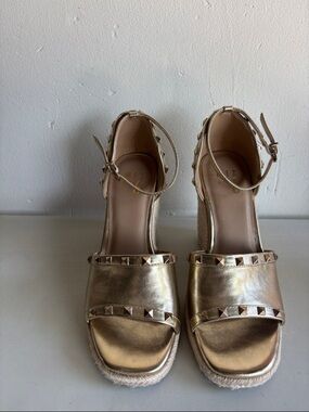 Metallic Gold Studded Wedge Sandals - Women